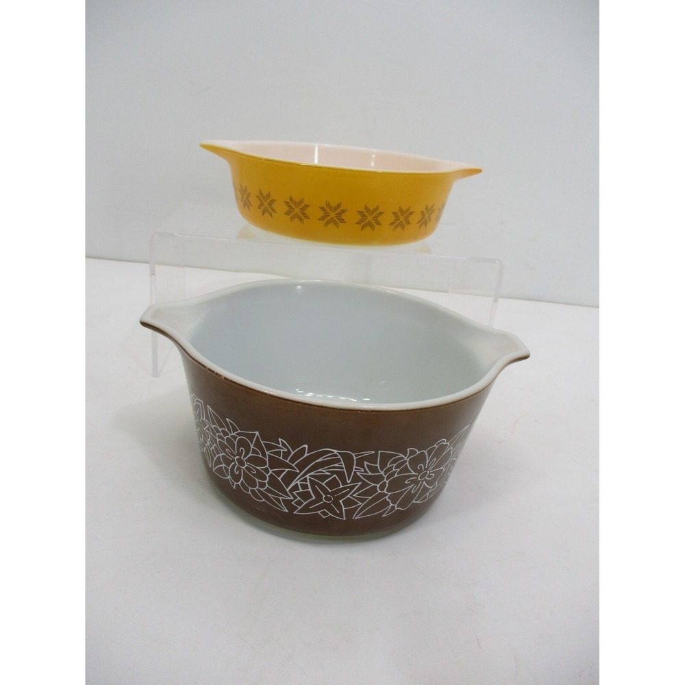 Vintage Pyrex Orange 471 Town & Country Casserole Dish 473B 1L Woodland Set of 2